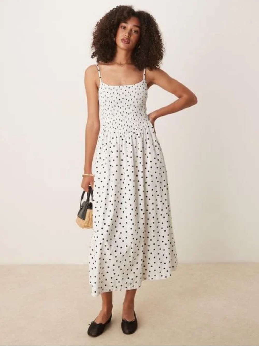 NWT Abercrombie Sydney Smocked Dipped-Waist Polka Dot Midi Dress Size Small - Picture 6 of 14